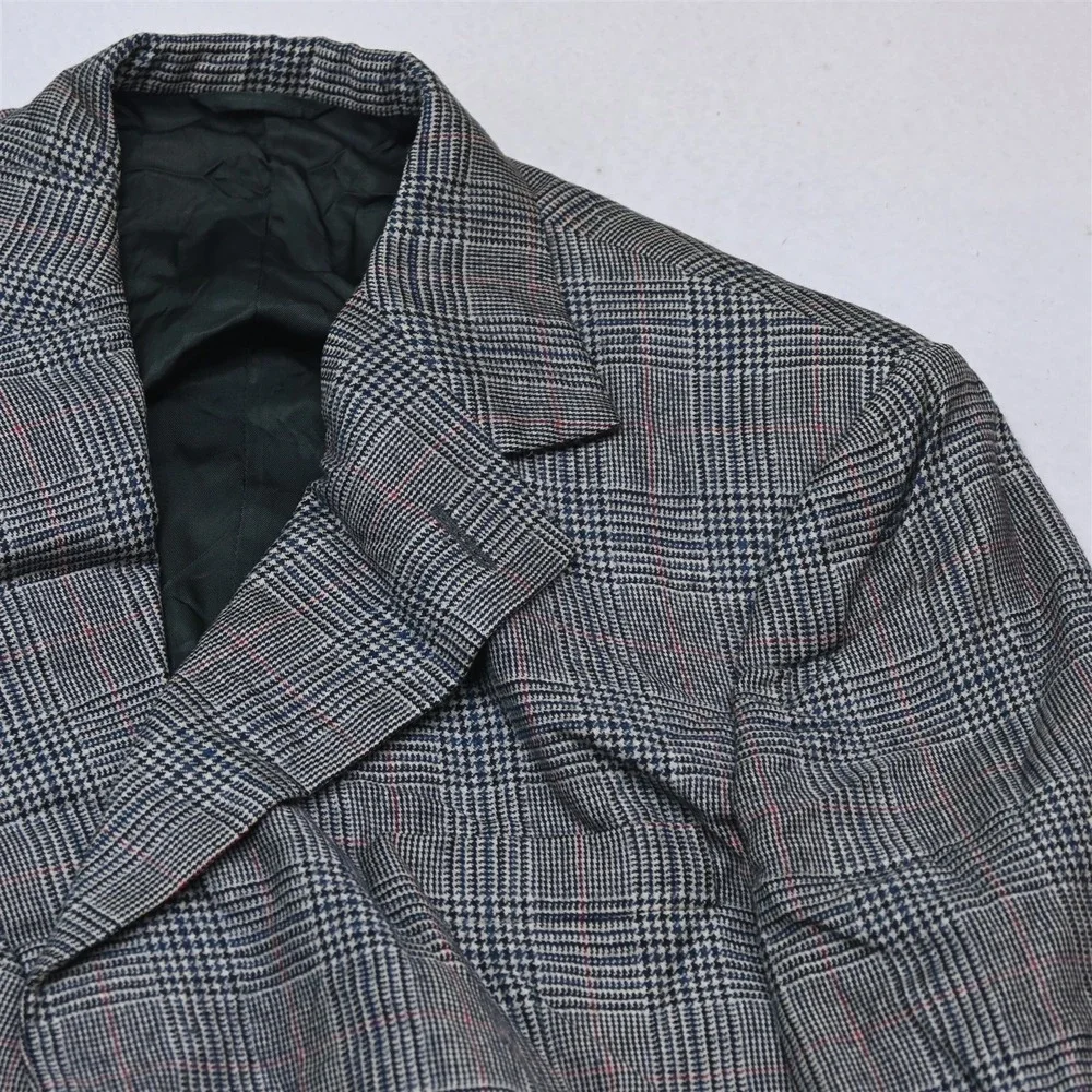 Vtg 44R 36x32 Blue Prince of Wales Check Flannel Wool Mens Jacket Pants Suit